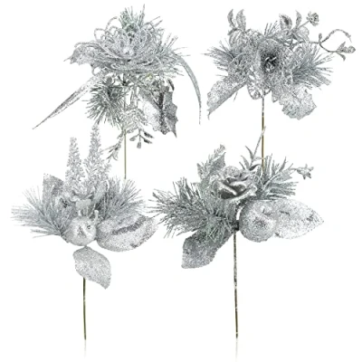 Immagine di com four® 4X composizioni Decorative, ramoscelli Come fantastiche Decorazioni Natalizie, bellissime per la Stanza, Anche ghirlande e Floreali (Color Argento Piccolo)
