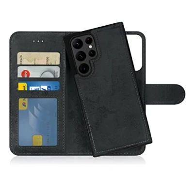 Immagine di MyGadget Cover per Samsung Galaxy S22 Ultra Custodia Libretto Magnetica Portafoglio Flip Wallet Case Porta Carte in Similpelle PU Removibile Grigio Nero
