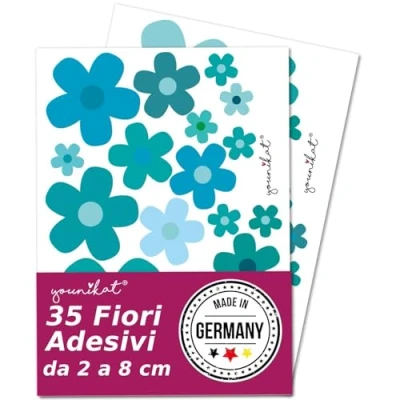 Immagine di Set di adesivi a forma fiore, blu, verde, turchese, per scooter, bicicletta, notebook, cellulare, auto, resistente alle intemperie, kfz_241