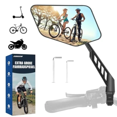 Immagine di COICER Specchietto retrovisore sinistro per bicicletta con superficie dello specchio extra grande, regolabile a 360, manubrio E Bike &amp; Scooter compatibile tutti i