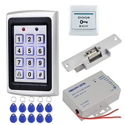 Immagine di HFeng Set Kit Sistema Controllo Accessi alle porte Metallo Tastiera RFID + Controller Alimentazione DC12V 3A NC Electric Strike Lock Door Exit Button 10 pz Scheda portachiavi