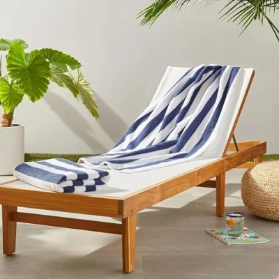 Immagine di Amazon Basics Cabana piscina a righe e Telo mare in 100% spugna di cotone, morbidi assorbenti, confezione da 2, Blu Navy, 76 x 152 cm