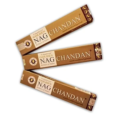 Immagine di Golden Nag Chandan Set di 3 bastoncini incenso aromatico Vijayshree Chandan, naturale, per aromaterapia, confezioni da 15 g