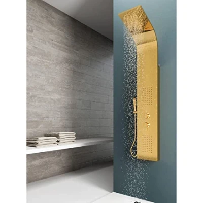 Immagine di EM Colonna Doccia Jungle Gold Acciaio Oro Lucido Opaco 4 Funzioni Con Cascata Doccetta Miscelatore Acqua Calda Fredda