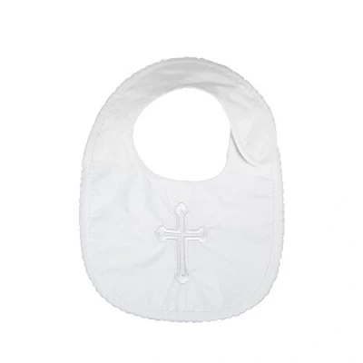 Immagine di Lacofia Bavaglini per neonato e bambini battesimo in cotone bianco con ricamo a incrocio