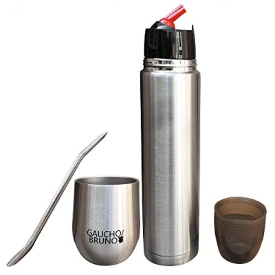 Immagine di Gaucho Bruno Yerba Mate Starter Kit con Tazza Cup Termica in acciaio Inossidabile, Borraccia e struttura inox di alta qualità Facile da pulire