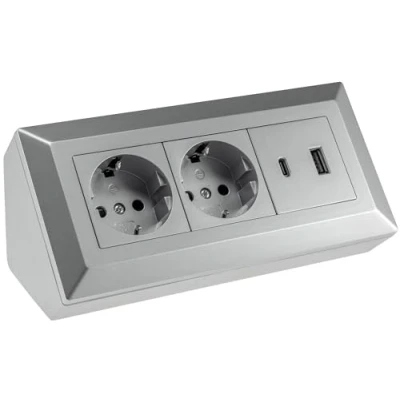 Immagine di Presa angolare con blocco contatto di protezione A 2 vie USB C PD grigio argento