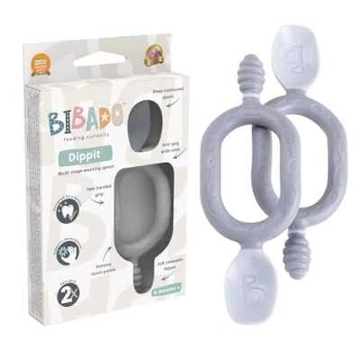 Immagine di Bibado Set di 2 cucchiai e per bambini Dippit Nebulizzatore morbido da masticare Cucchiaio profondo Manico sensoriale a due mani svezzamento
