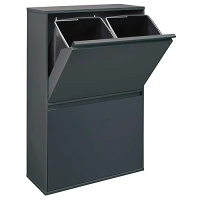 Immagine di Arregui Basic CR604 B Pattumiera Differenziata 4 Scomparti 4x 17L (68L) Contenitore in Acciaio da Interno Mobile per Raccolta Cestino Spazzatura Cucina e Ufficio Antracite