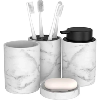 Immagine di bonVIVO Marmora Set Accessori Bagno Completo Moderno Kit con Porta Sapone, Spazzolini, Dispenser per Sapone Liquido e Bicchiere Spazzolino