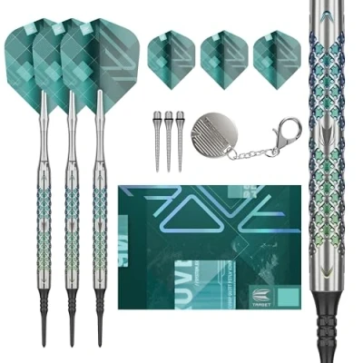 Immagine di Target Darts Rove Soft Tip Darts, 90% Tungsten Dart Set, Barrel 10 20G Freccette Verdi e Argento, Set di con Punte Pixel, elettroniche, Punta Morbida