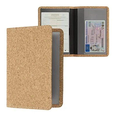 Immagine di kwmobile Custodia per Libretto Circolazione Auto Cover Portalibretto con Scomparti Tessere Patente Foderina Porta Documenti in Sughero marrone chiaro