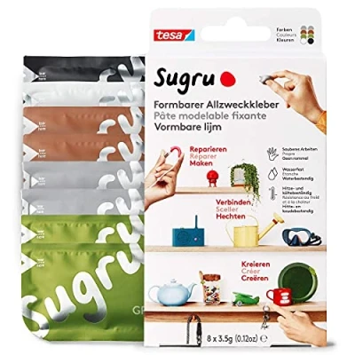 Immagine di tesa Sugru Colla Modellabile Multiuso, Pasta adesiva versatile, per Riparare, Incollare e Fissare senza Forature, Confezione da 8 x 3.5 g, Nero/Bianco/Verde/Marrone/Grigio