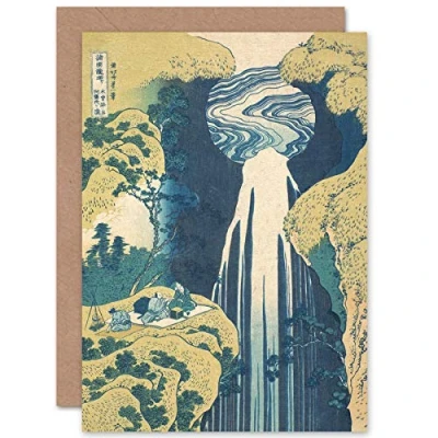 Immagine di Artery8 Hokusai Amida Falls Kisokaido Road Japan Waterfall Fine Art Greeting Card Plus Envelope Blank Inside Giappone acqua