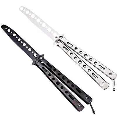 Immagine di Ideal Swan 2PC Coltello a Farfalla da Allenamento Butterfly Knife Balisong Trainer Practice Unsharpened Metal Flessione Martial Arts in Acciaio con Foro
