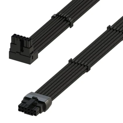 Immagine di LINKUP Cavo di Alimentazione ad Alta Corrente PCIE 5.0 16Pin (12+4) AVA con Angolo Sinistro 600W Molded &amp; Soldered Type 16AWG Sleeved Compatibile RTX4000 RTX3000 FE 70cm Nero