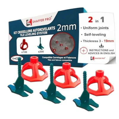 Immagine di Crociere per piastrelle autolivellanti 2 mm 200 clip + 100 quadranti riutilizzabili Shaffer pro sistema di livellamento a vite Kit livellatore Aiuto alla posa