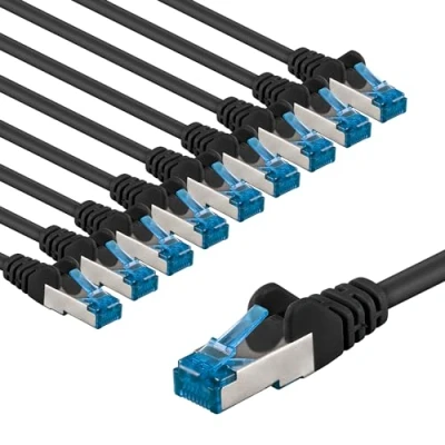 Immagine di goobay 66045 Cavo di rete CAT 6a in set/cavo patch schermato S/FTP/CU Ethernet, PiMF, LSZH/Cat da 10 Gbit/nero, x 2 m