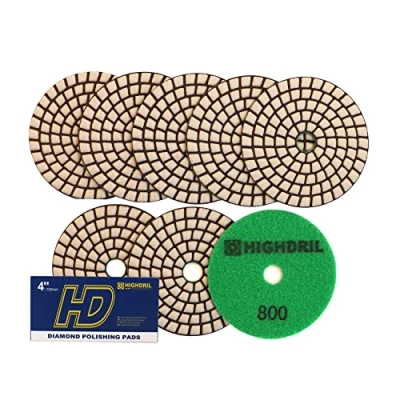 Immagine di HIGHDRIL Diamante Lucidatura Pad 8 pezzi #800 Set Tamponi Secco 100MM per Granito Pietra Marmo Pavimento, Kit di Trapano Smerigliatrice Lucidatrice