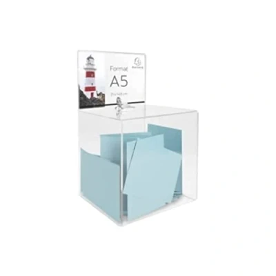 Immagine di Exacompta Ref. 89258D 1 urna con coperchio, chiudibile a chiave per concorsi, tomboli, elezioni o portaidee poster A5 In acrilico trasparente Dimensioni: 21 x cm