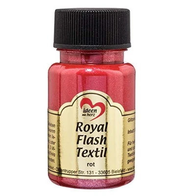 Immagine di Royal Flash Textil Colore metallizzato glitterato, 50 ml, altamente coprente, cremoso, per tessuti chiari e scuri, a base d&#039;acqua, dipingere valorizzare magliette, borse, Rot