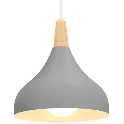 Immagine di iDEGU Lampada a Sospensione Retrò LED Soffitto in Legna Metallo Moderna Lampadario Forma di Goccia Stile Scandinavo Plafoniera per Soggiorno Sala Da Pranzo Camera, 20 cm (Grigio, 1 Pezzo)
