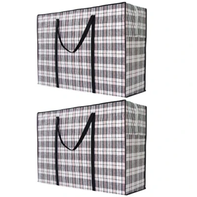 Immagine di 2 sacchetti per la biancheria, grandi, resistenti, traslochi, shopping e lavanderia, riutilizzabili con cerniera, 60 x 45 20 120 cm, M