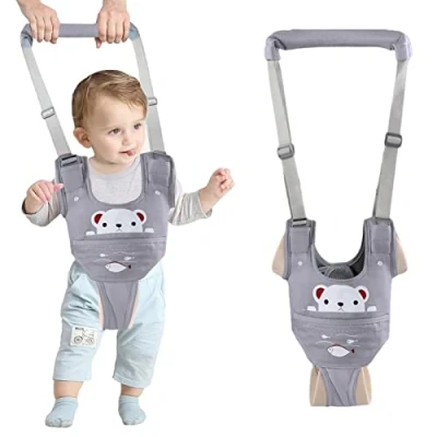 Immagine di IULONEE Camminare Assistente per Bambini Regolabile Baby Walking Helper Maniglia Neonato Cintura da Passeggio Redini Imbracatura di Sicurezza 9 24 Mesi Bambino (Grigio)