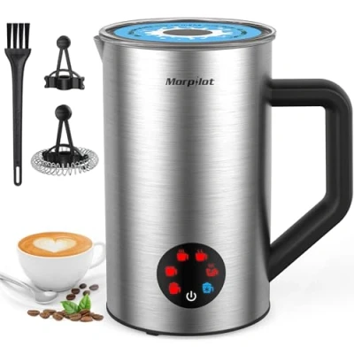Immagine di Morpilot Montalatte Elettrico, Milk Frother in Acciaio Inossidabile, 6 1 Funzione, Capacità 150ml Cappuccino o 350 ml Latte Caldo
