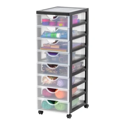 Immagine di Iris Ohyama Cassettiera in Plastica con ruote, 8 Cassetti Piccoli, Nero, Maniglie facili Da tirare, Organizzatore, Per Camera Letto, Bagno, Scuola e Ufficio, Senza BPA, Contenitore, DDDC 380