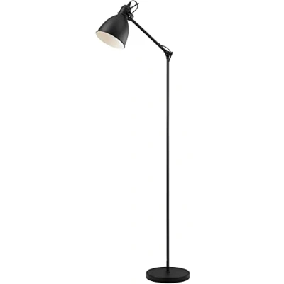 Immagine di Eglo lampada da terra Priddy, a stelo in design industrial vintage uno punto luce, piantana retrò acciaio, nero, bianco, E27, incl interruttore pedale