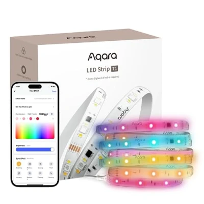 Immagine di Aqara Striscia LED T1 con Matter, RICHIEDE il HUB Zigbee 3.0, Luminose RGB + IC da 2M 16 milioni di Colori/Bianco Tenue/Effetti Gradienti, Supporta Apple Home, Google Home e Alexa