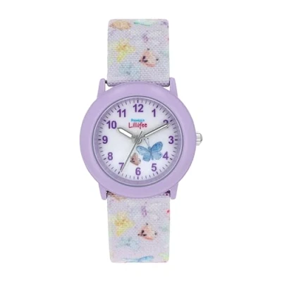 Immagine di Prinzessin Lillifee Orologio da polso per bambine, al quarzo, analogico, con cinturino in tessuto, impermeabile fino a 3 bar, fornito confezione regalo, Farfalla Viola