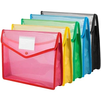 Immagine di KAHEIGN 5Pz Portafogli Di Plastica, A4 Portafoglio Trasparente Con Popper Grande Capacità Tasche Per Cartelle Documenti Busta File Chiusura A Scatto E Tasca Scuola Ufficio Casa (5 Colori)