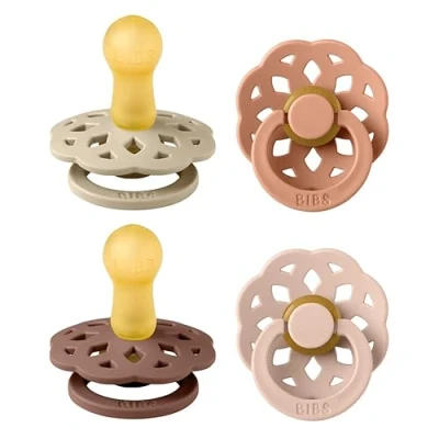 Immagine di BIBS Boheme Ciuccio confezione da 4 pezzi. Privo di BPA, Tettarella tonda. Lattice gomma naturale, Prodotto in Danimarca. 6 18 mesi (set 4), Vanilla Mix