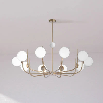 Immagine di MAYTONI DECORATIVE LIGHTING Rendez vous Moderno Lampadario XXL, 10 luci, Ottone e Bianco, in Metallo, Paralumi Vetro, grande, Design Originale, per lampadine E14 40W non incl.