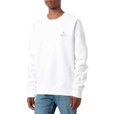 Immagine di Tommy Hilfiger Uomo Felpa Stack Scollo Rotondo, Bianco (White), XL