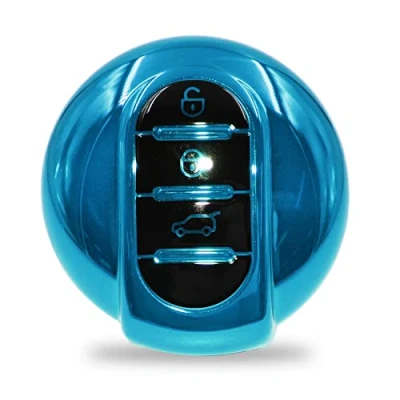 Immagine di Custodia per chiave auto a 3 tasti, in TPU, cromata, lucida, accessorio MIB (blu cromato)