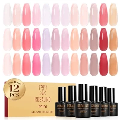 Immagine di ROSALIND Smalti Semipermanenti per Unghie Jelly, 12 Colori Nude Rosa Marrone Rosso Jelly Smalto Semipermanente Trasparente, Soak Off Mini UV/LED Nail Art Manicure