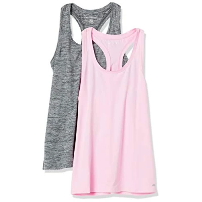 Immagine di Amazon Essentials Canotta Vogatore Tecnica Elasticizzata (Disponibile in Taglie Forti) Donna, Pacco da 2, Nero Tintura Policromatica/Rosa Chiaro, S