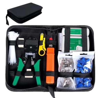 Immagine di SGILE Strumenti Kit di Rete Professionali, Pinza Crimpatrice rj45, Manutenzione del Computer LAN Tester Cavo 9 in 1 Riparazione