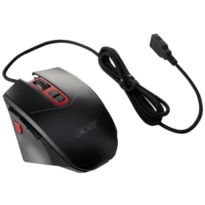 Immagine di Acer Nitro Gaming Mouse, Mouse Gaming, fino a 4.200 DPI, 4 livelli 8 pulsanti funzionali, Illuminazione LED, Pesi opzionali da 20 g (4 x 5 g), USB, Nero/Rosso