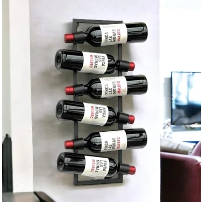 Immagine di DanDiBo Portabottiglie da parete in metallo, colore nero, per 6 bottiglie, design moderno