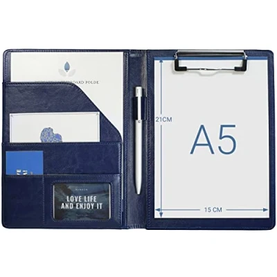 Immagine di portablocco A5 blocco appunti in pelle supporto per File Organizer con tasca interna Blu