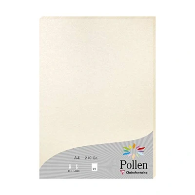 Immagine di Clairefontaine 24386C Astuccio da 25 fogli Formato A4 (21x29,7cm) 210g/m² Colore Avorio iridescente Biglietti d&#039;Inviti eventi e corrispondenza Gamma Pollen Carta Premium Liscia