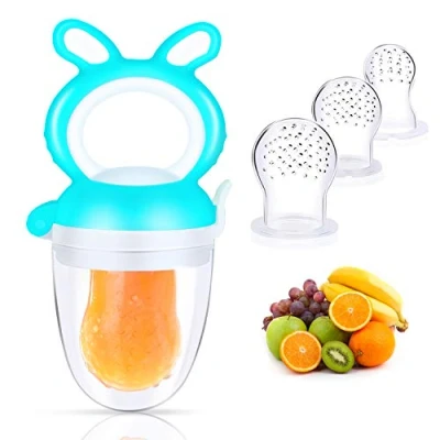 Immagine di Oladwolf Ciuccio Frutta Neonati, per Alimenti Silicone da 3 Mesi, Tettarella Bambini Senza BPA con Sostitutiva in Taglie Frutta, Complementari(Blu)