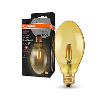 Immagine di OSRAM Lampada LED Vintage 1906 Classic Oval FIL, E27, ovale, oro, 4W, 400lm, 2400K, luce bianca molto calda, filamento magnetico, basso consumo energetico, lunga durata