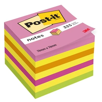 Immagine di Post it Cubo di Foglietti adesivi, Collezione Neon Rainbow, Confezione da 1 blocchetto, 325 Fogli, 76 mm x mm, Colori Rosa, Giallo, Arancione, Verde, per Appunti, Elenchi &amp; Promemoria