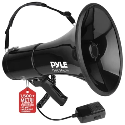 Immagine di Pyle Megafono con Sirena Integrata 50 Watt e Portatile Volume Regolabile per Sport, Calcio, Basket, Baseball, Fans Allenatori di Cheerleading Sicurezza, Nero