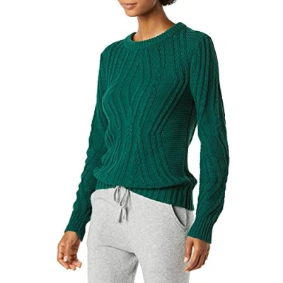 Immagine di Amazon Essentials Maglione Girocollo a Coste in 100% Cotone Donna, Verde Scuro, XL